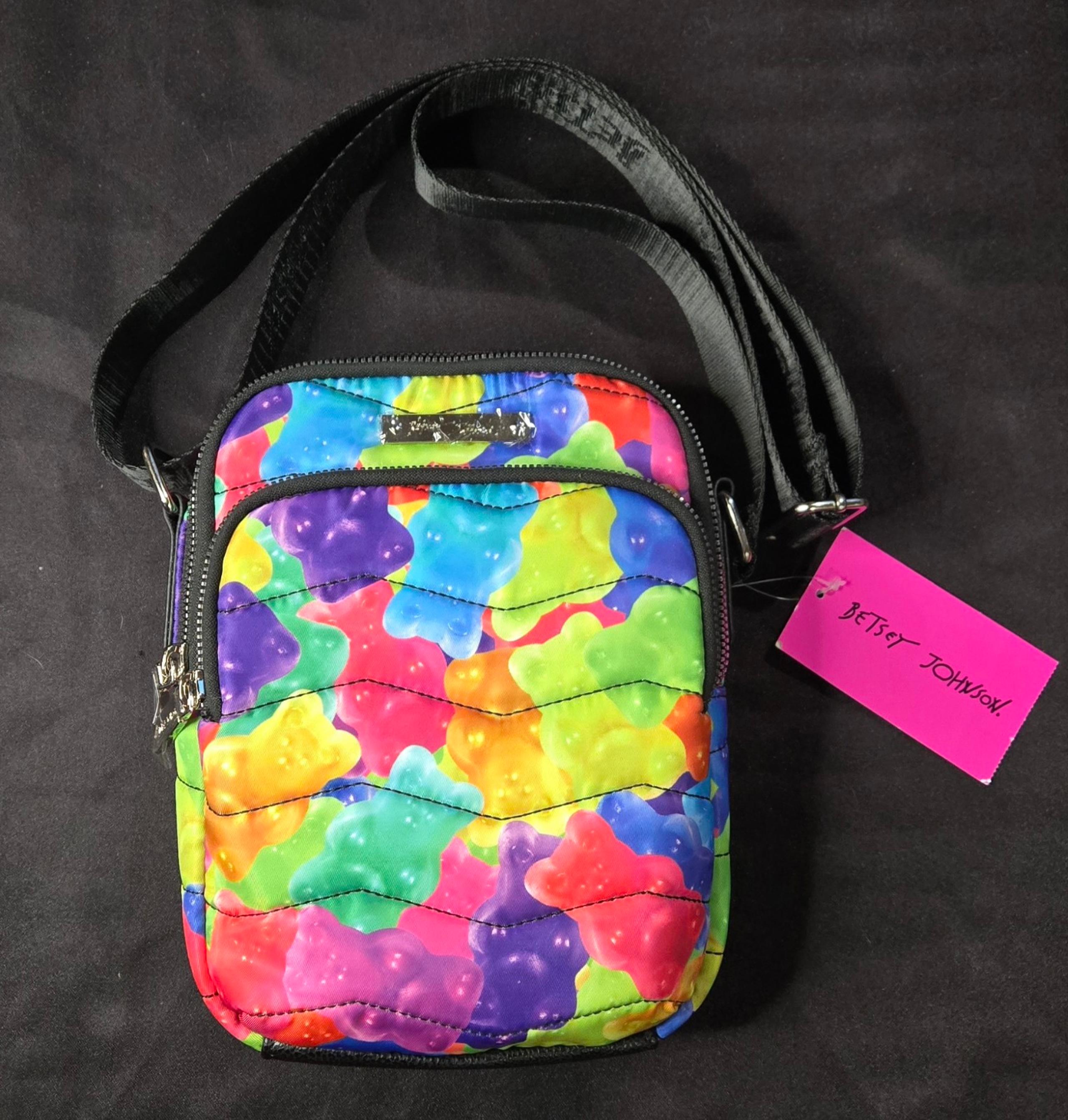 Betsey Johnson Quilted Nylon Rainbow Gummy Bear Crossbody