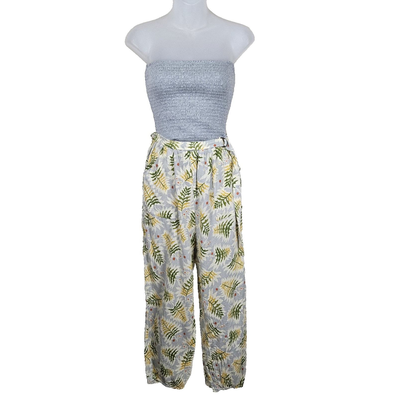 Anthropologie Lilka Serra Jumpsuit Smocked Boho M Tropical Floral Y2K Harem Pant