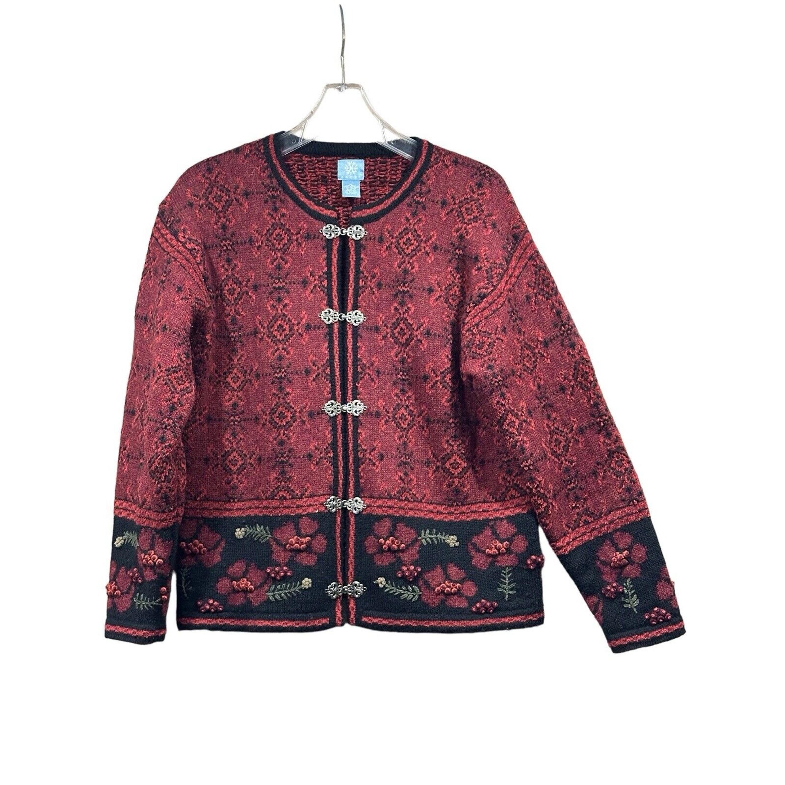 Vtg M/L Women's Frost Cardigan Sweater Wool Blend Nordic Fair Isle Clasp Closure - Lulu Frost
