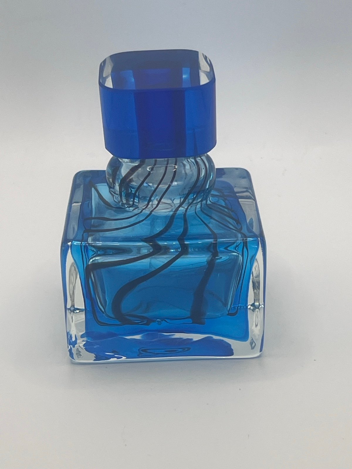 Cobalt Blue Black Swirl Murano Blown Glass Perfume Bottle