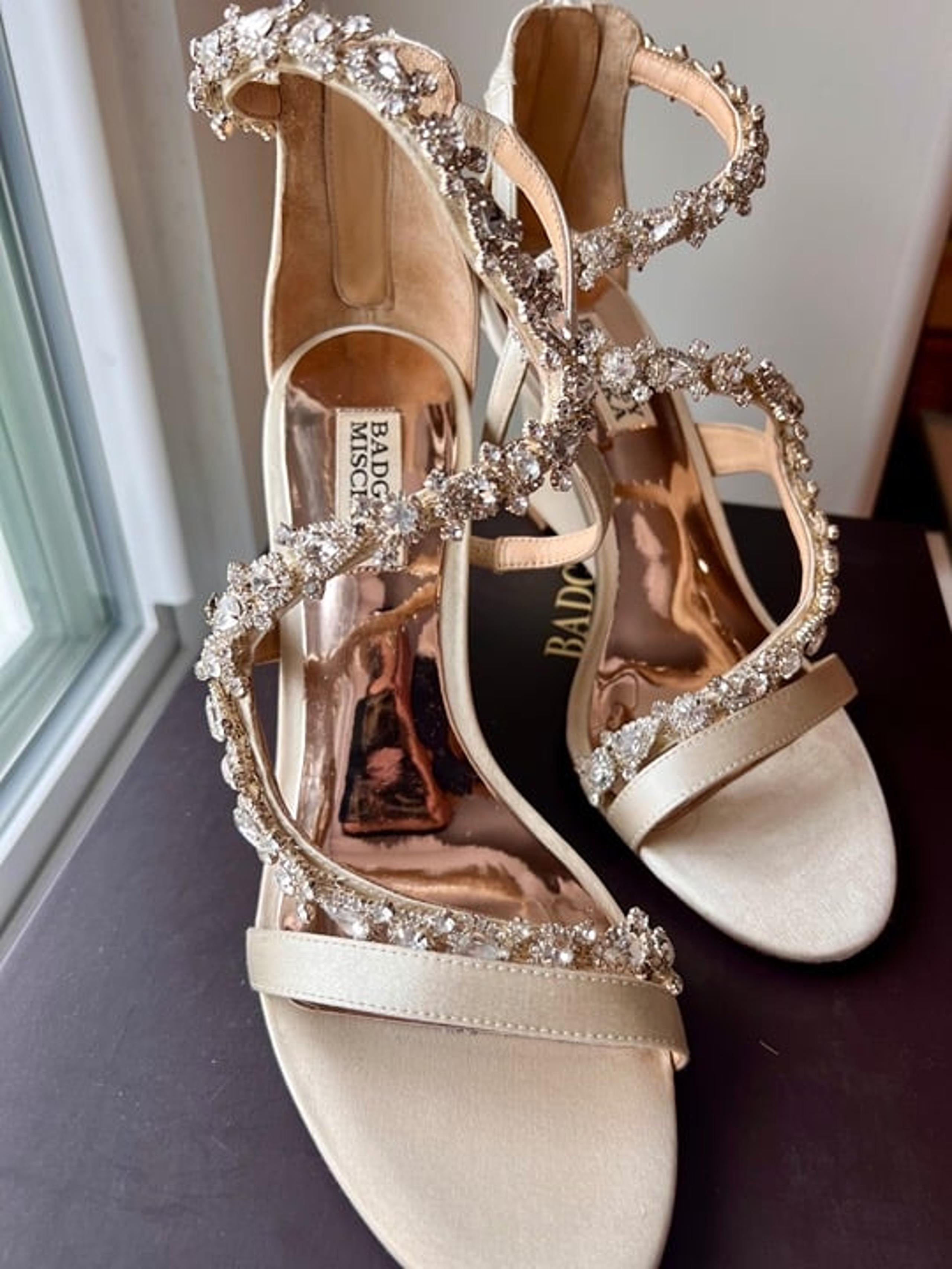 Badgley Mischka Bennet Ivory Satin Wedge Sandals