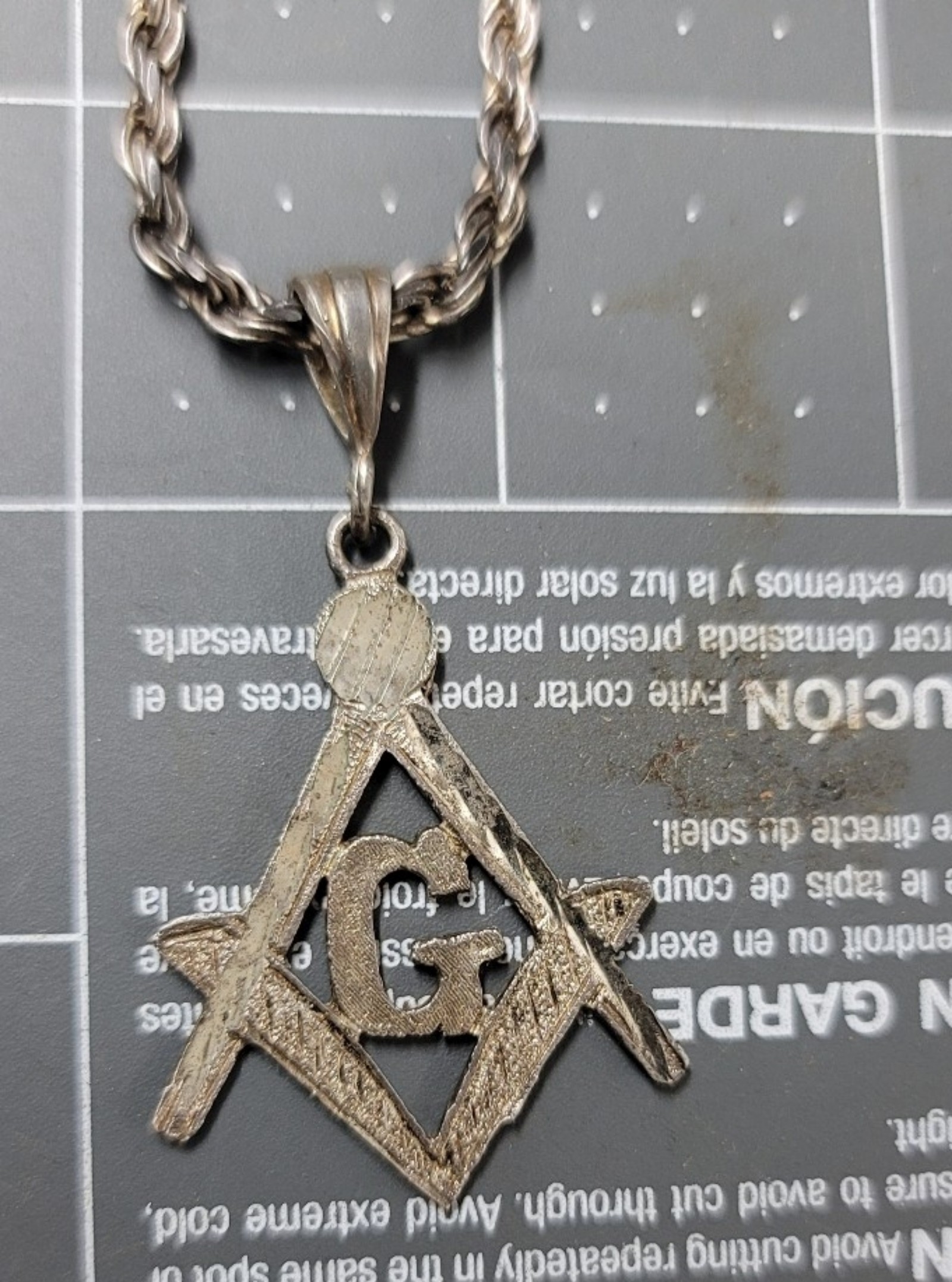 Vintage Sterling silver necklace with Pendant Masonic Symbol