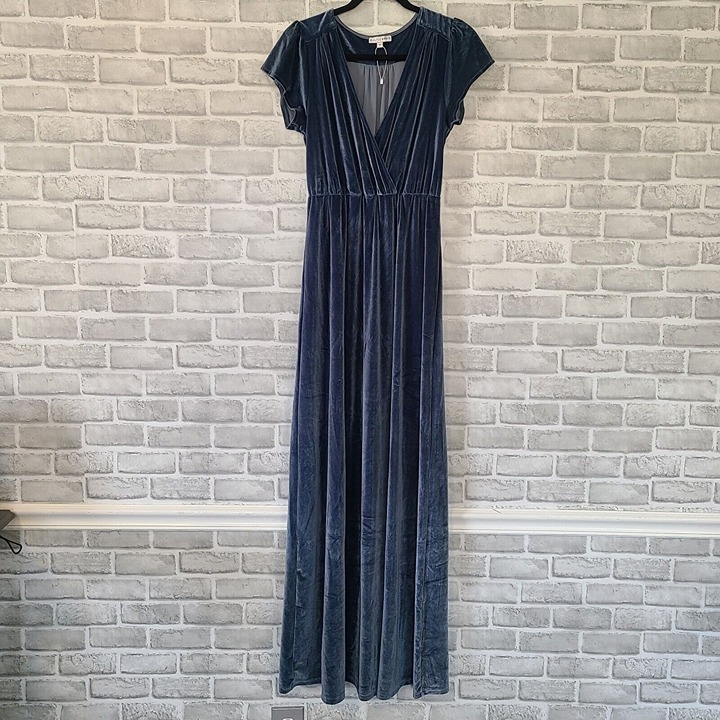 Baltic Born Velvet Maxi Dress Dusty Blue Small Elegant Party Crossover NWOT