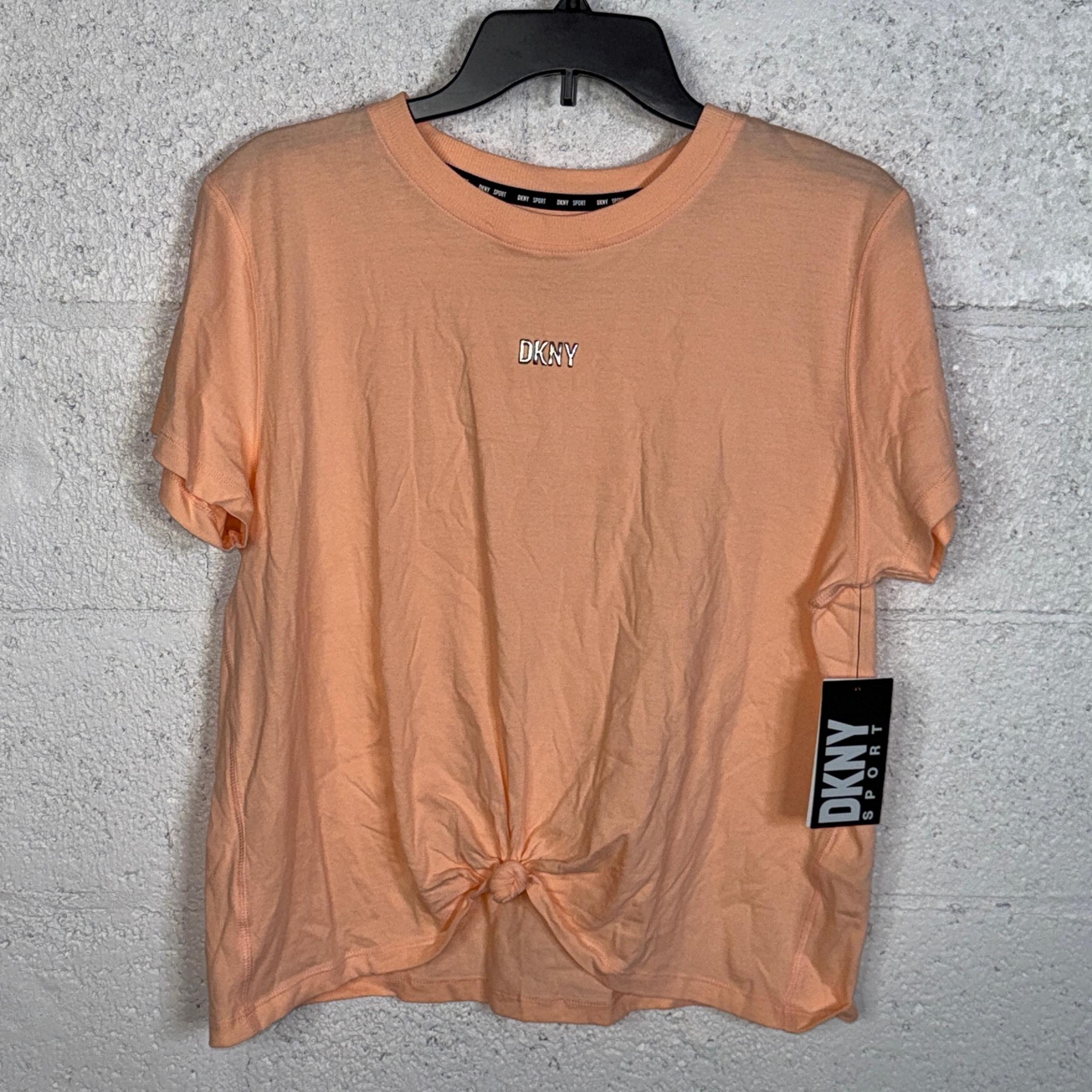 Dkny Sport Women's Knot-Front Metallic Logo T-Shirt - Belini(Peach)Large