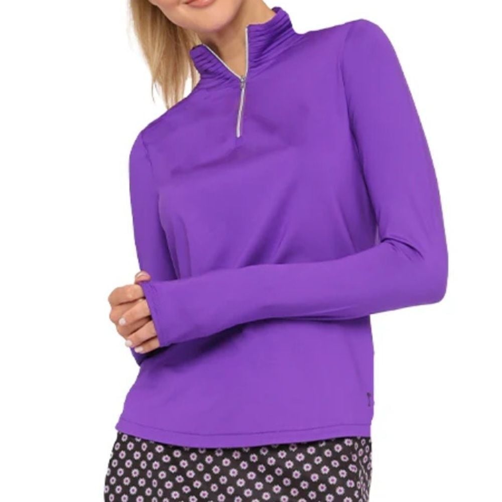 NWT Belyn Key Bk Mock Neck Long Sleeve Golf Top In Purple Orchid Size Small