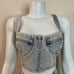 Denim crop top shirted back high waisted shorts set