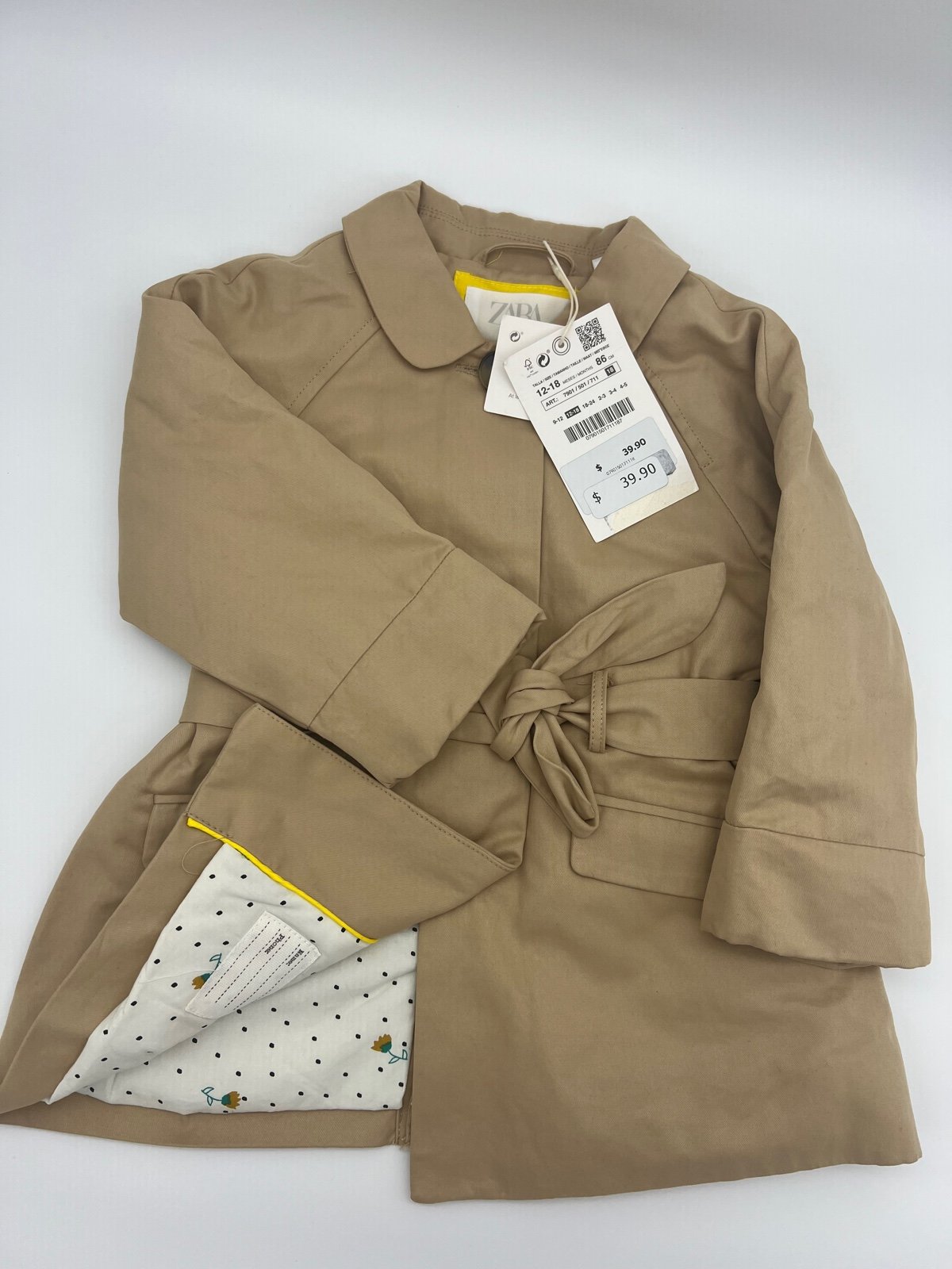 zara new trench coat sz 12-18 m