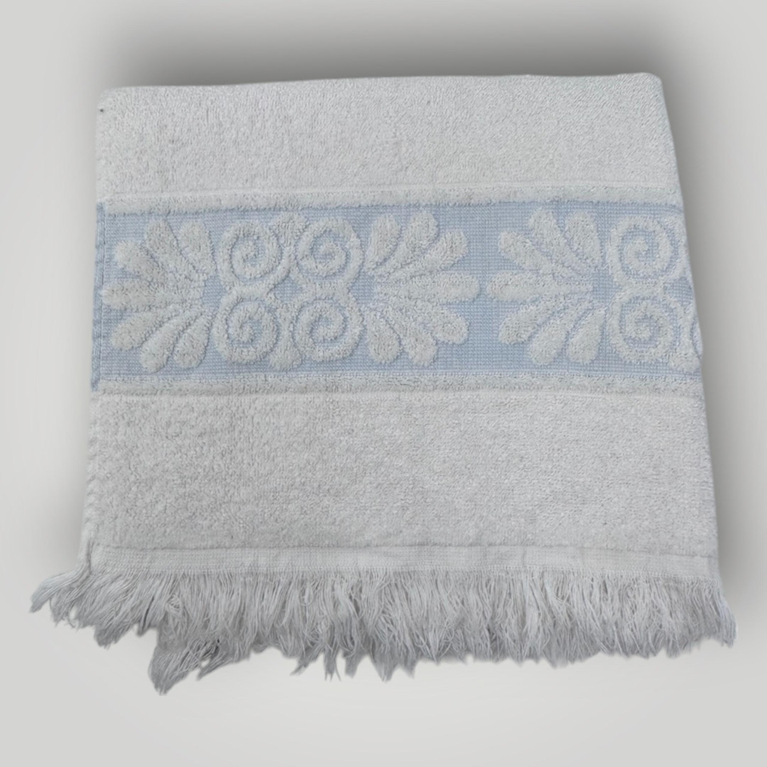 Vintage Towel Cannon Monticello Made in USA Cotton Blend Sculpted Fringed Blue