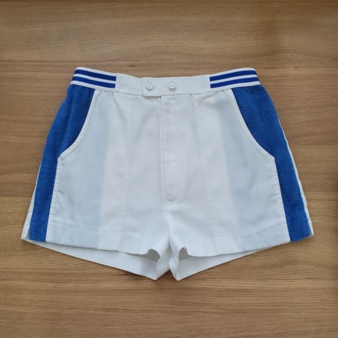 Vintage 70's White Blue Terry Cloth Shorts