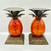 Amber glass and brass pineapple duel Candle holders