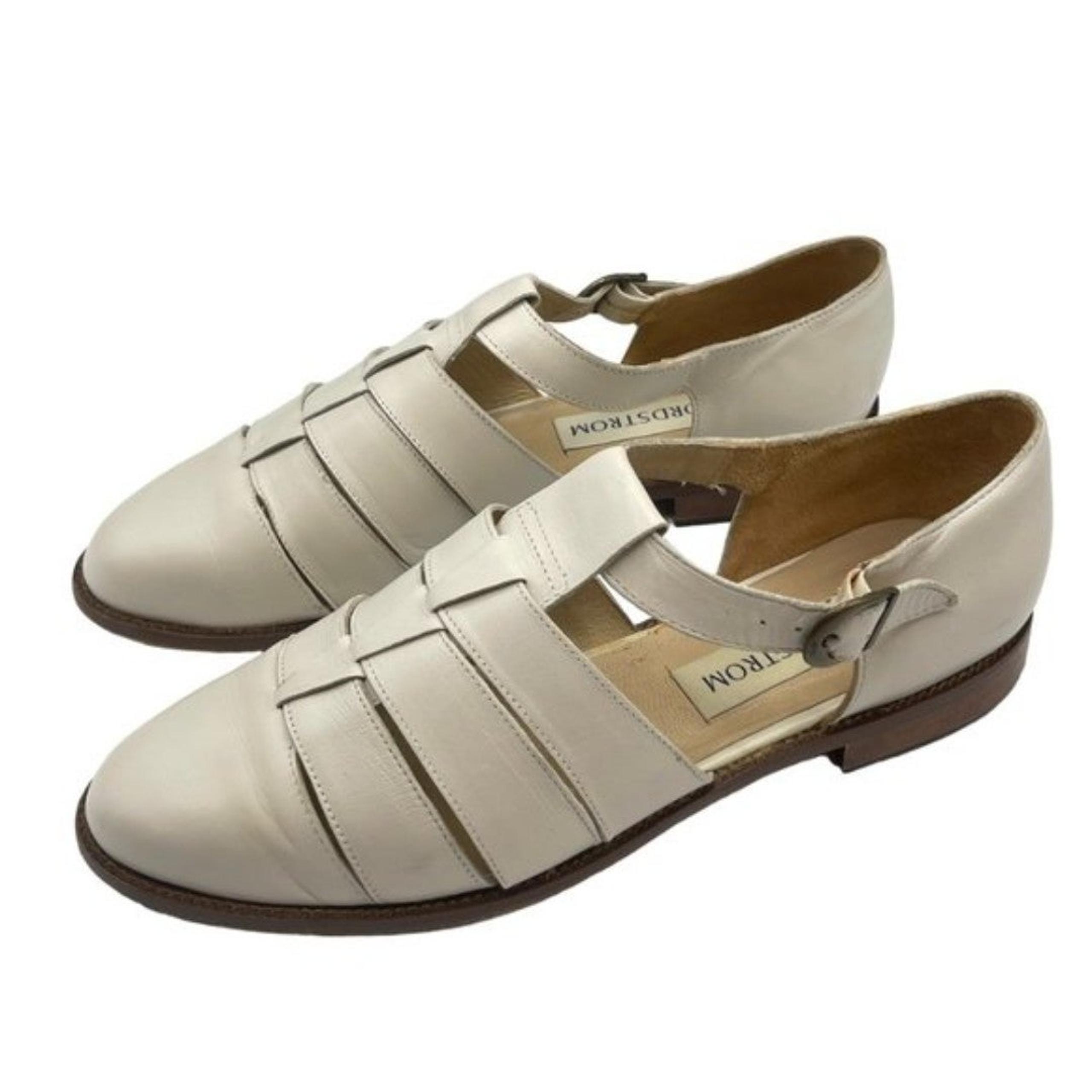 Nordstrom Vintage Leather Closed Toe Cut Out Low Heel Sandals Size 10 in Bone