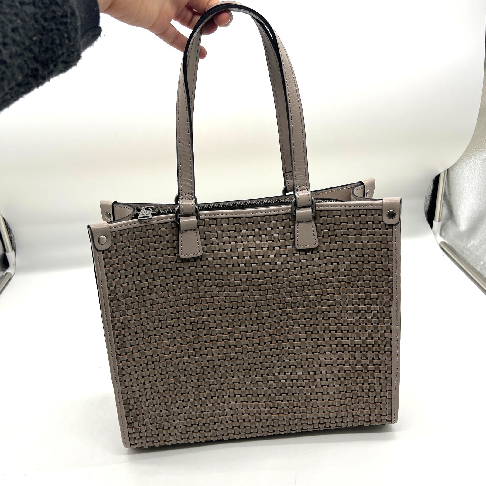 Patricia Nash Leather Ava Medium Tote with Crossbody Strap Stone Woven