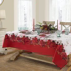 Blooming Poinsettia’s Double Bordered Fabric Tablecloth 52 x 52 Squre