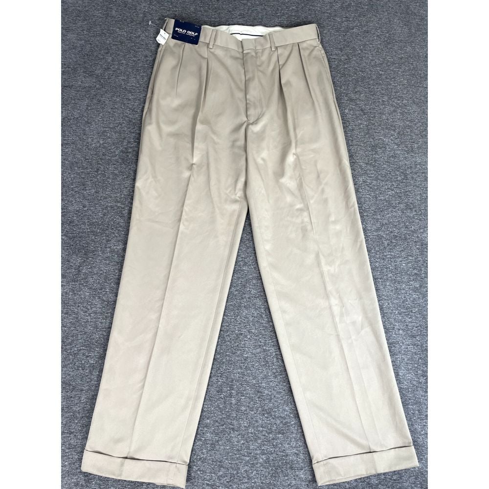 Polo Golf Ralph Lauren Pants Mens 36x34 Tan Siena Pant Microfiber Pleated Cuffed