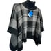 Columbia Plaid Sweater Poncho Black Gray Womens OS Mock Neck Knit Open Sides