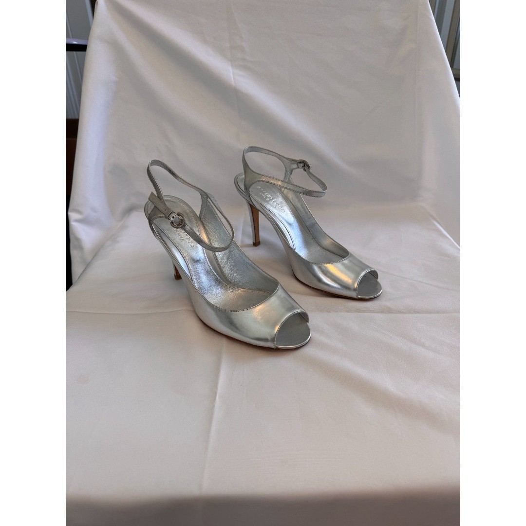 Sergio Rossi Silver Peep-Toe Heels Size 8.5