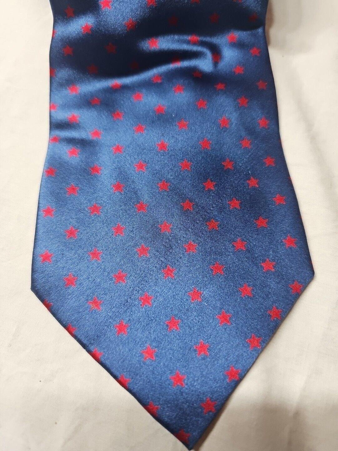 Bottega Veneta Tie Patriotic Tie Navy W/ Red Stars Tie, Made in Italy 56 x 3.5