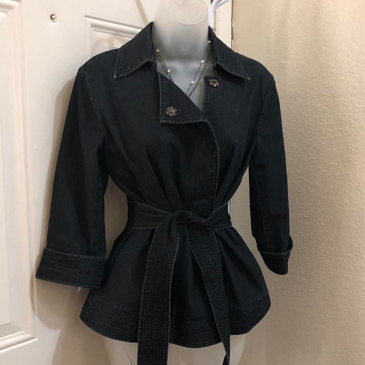 2000s Y2K Goth Grunge office siren core Black denim fitted blazer jacket belted