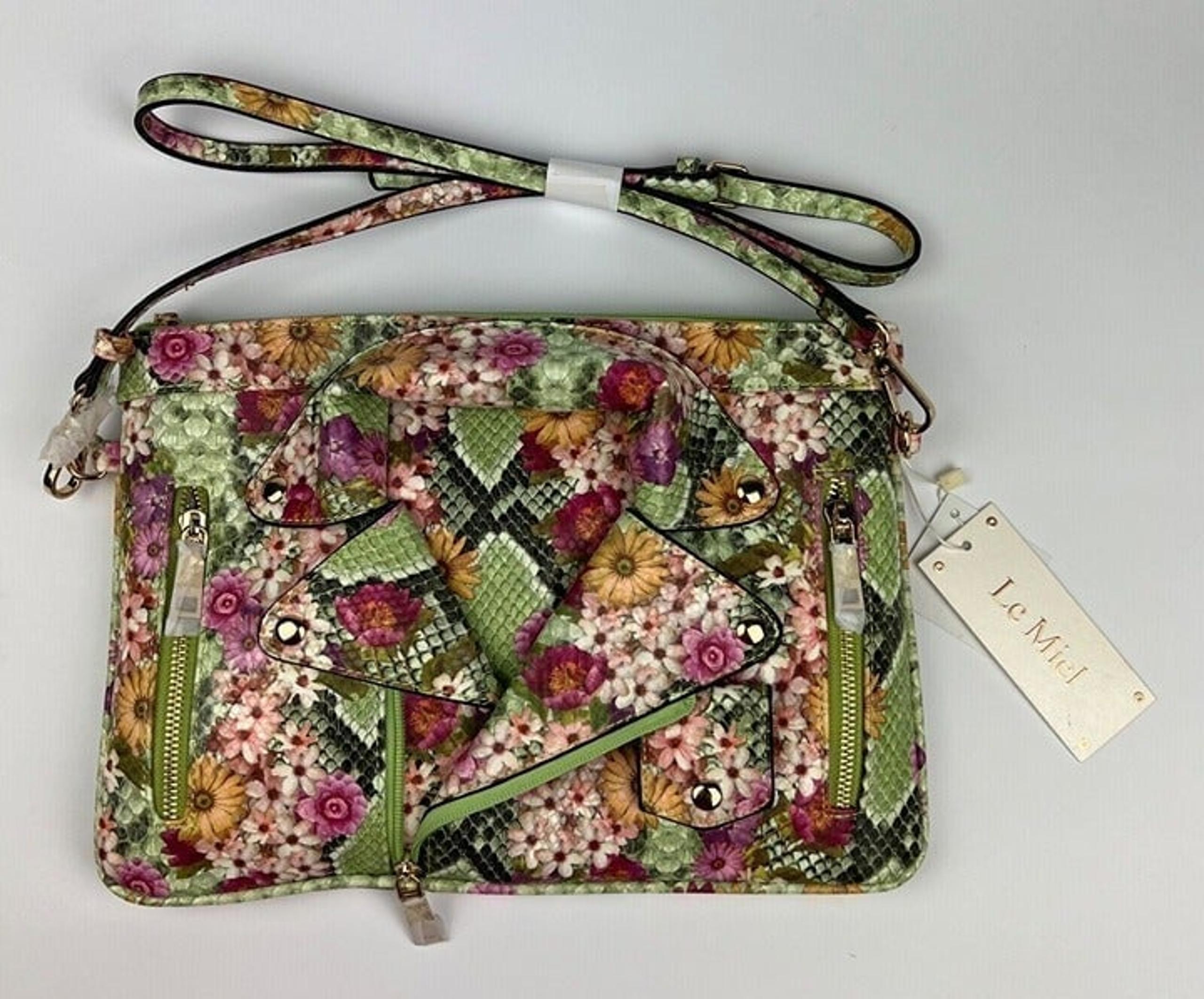 Le Miel Women's Floral Vegan Zip Crossbody Bag