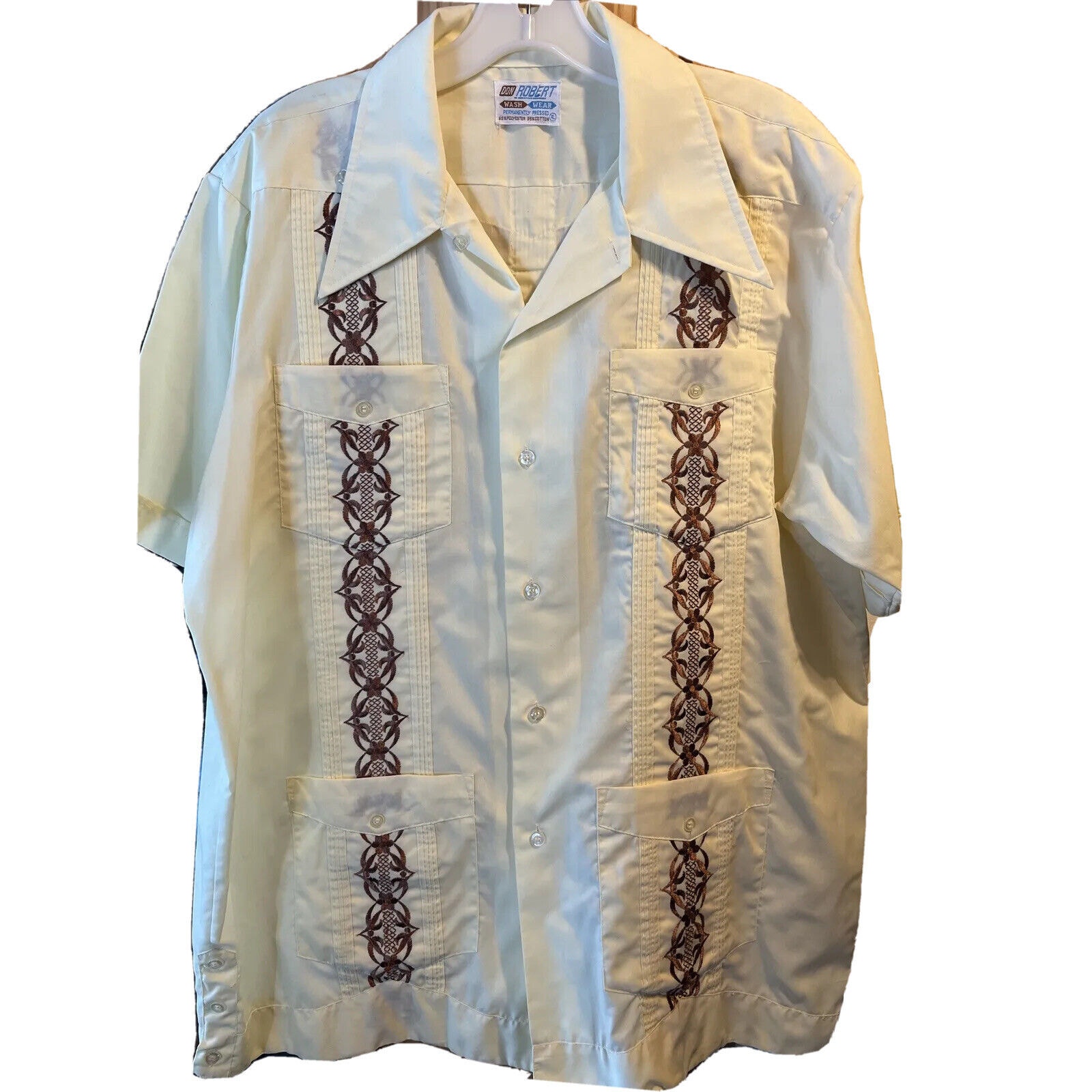 Don Robert Men's XL Yellow Polyester Blend Vintage Hawaiian Shirt