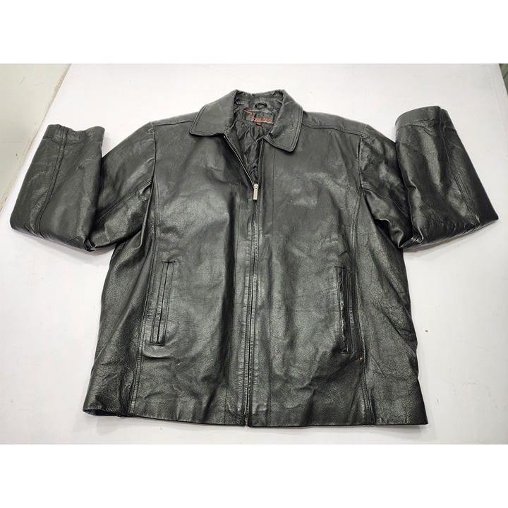 Phase Two Mens Full Zip Leather Quilt Lined Collared Jacket Black Size XLT