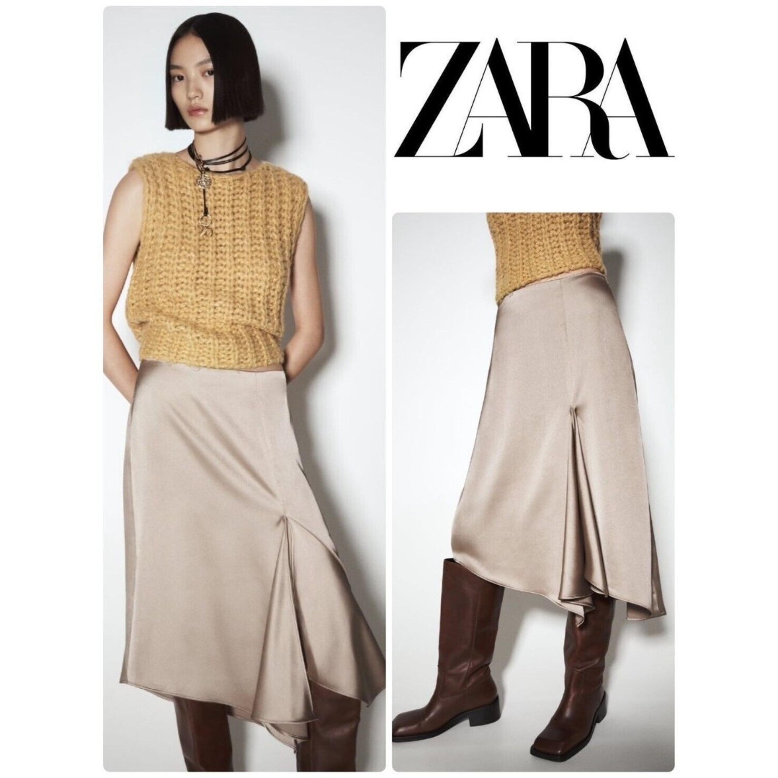 Zara Women's Skirt A-Line Silhouette Satin Effects Midi Lenght Size L NEW