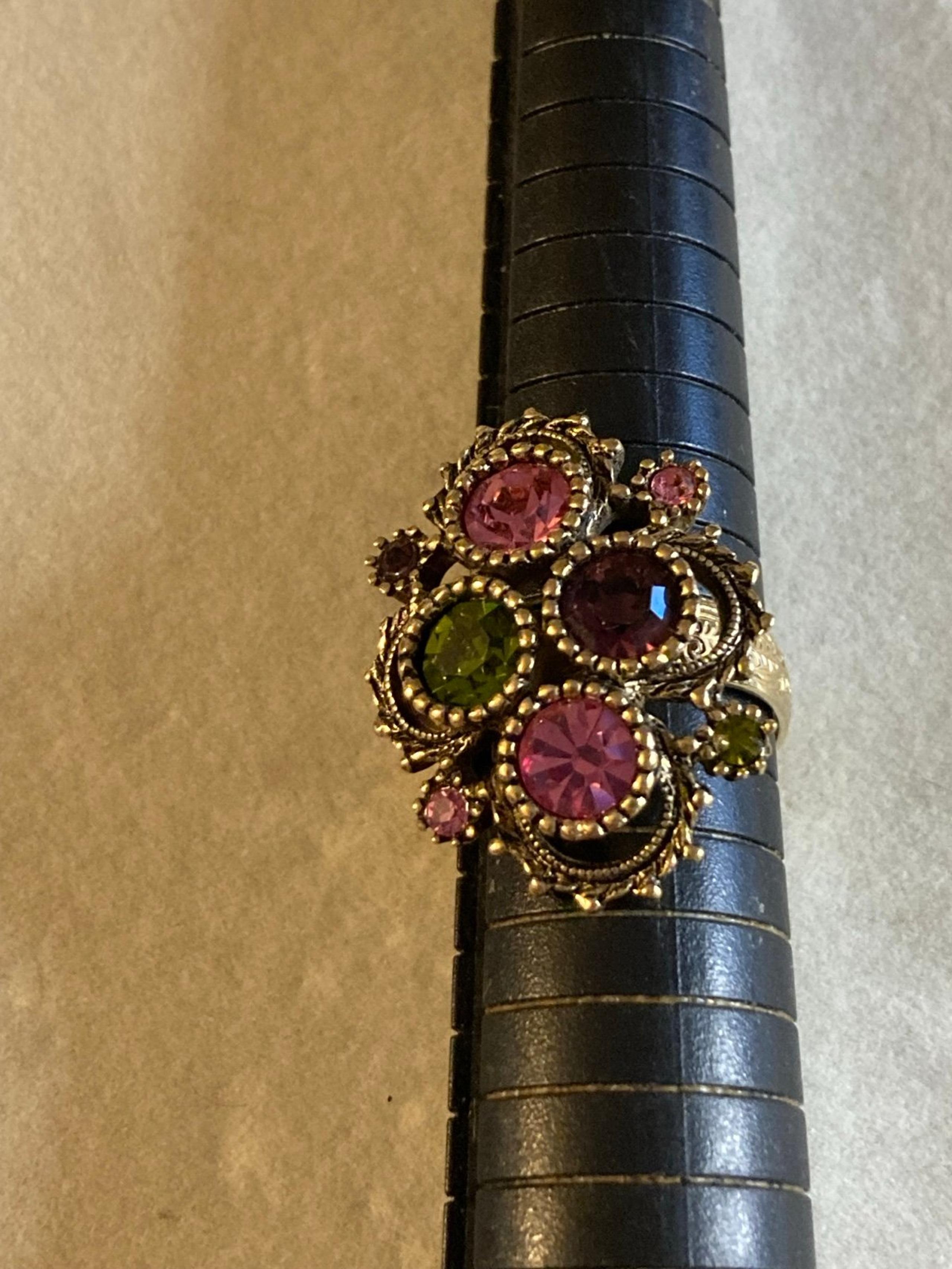 Vintage Cocktail Ring AUSTRIAN LITES adjustable By Sarah Coventry Gold Tone Sz 9