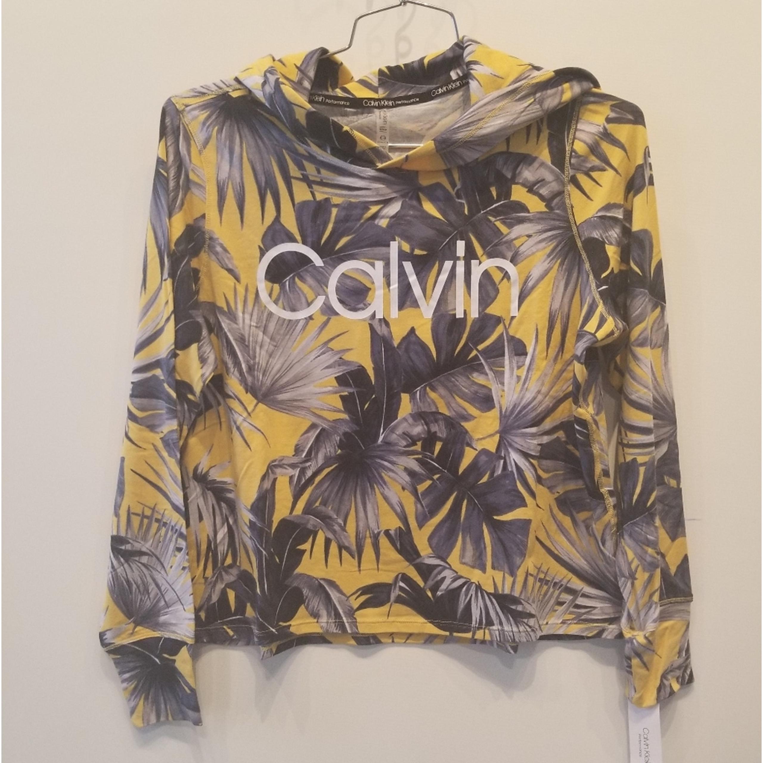 Calvin Klein NEW Hooded Long Sleeve Pullover  Tropical Print Women's Size S