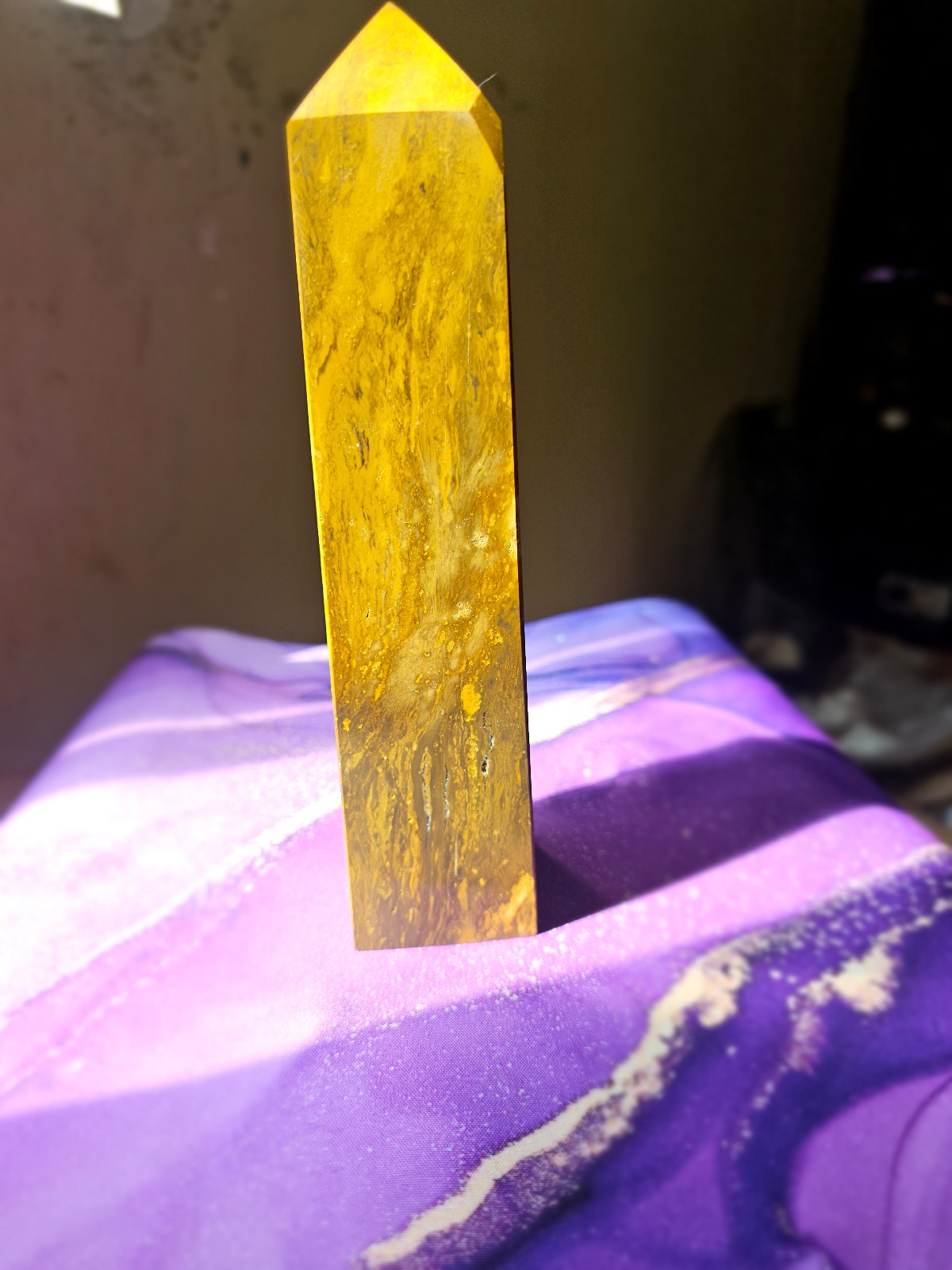 Beautiful large ocean jasper tower w/druzy