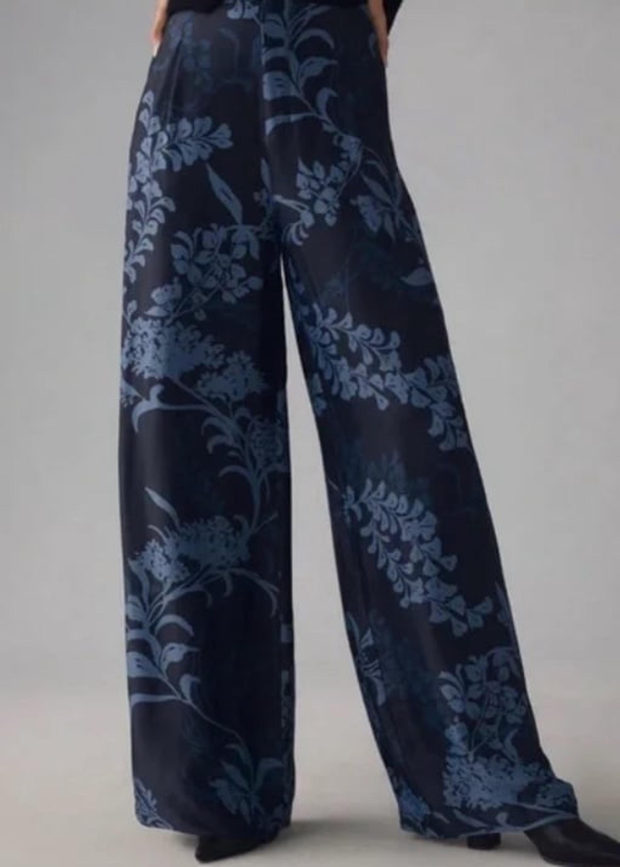 Anthropologie high waisted Navy & Black silk pants