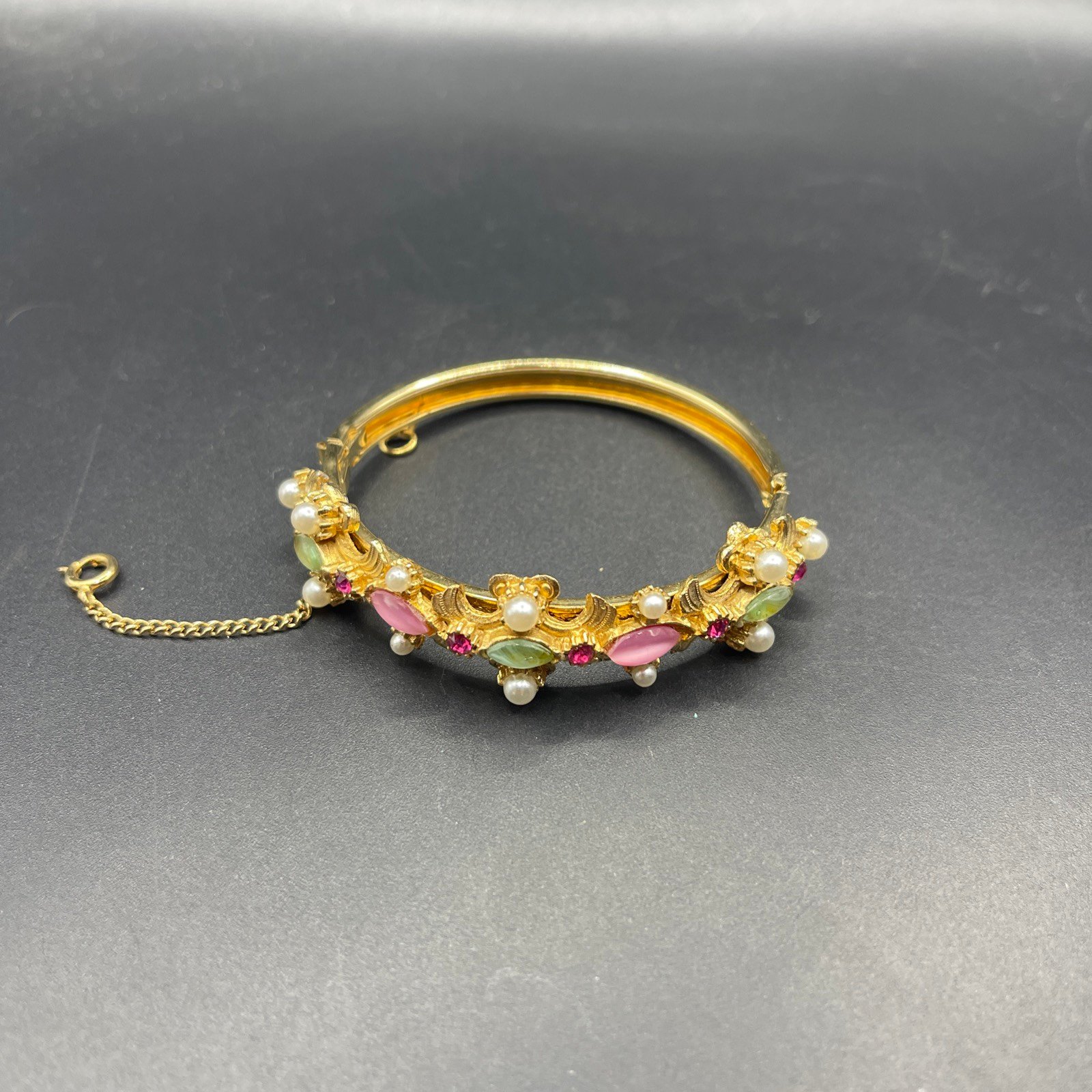Bracelet Signed Florenza Gold Time W/ Pearls & Rhinestones 021223@