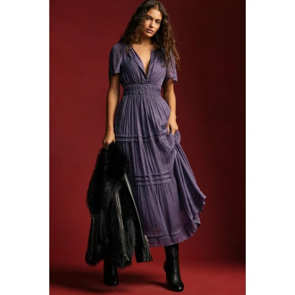 NWT by Anthropologie The Somerset Maxi in Navy Metallic Lurex Edition Dress S