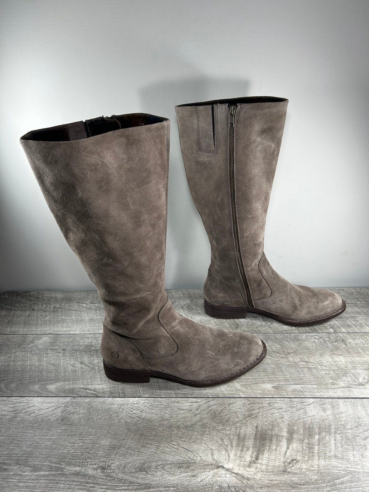 Born F71017 Gray Suede Leather Womens Riding Knee High Zip Boots Size 8.5