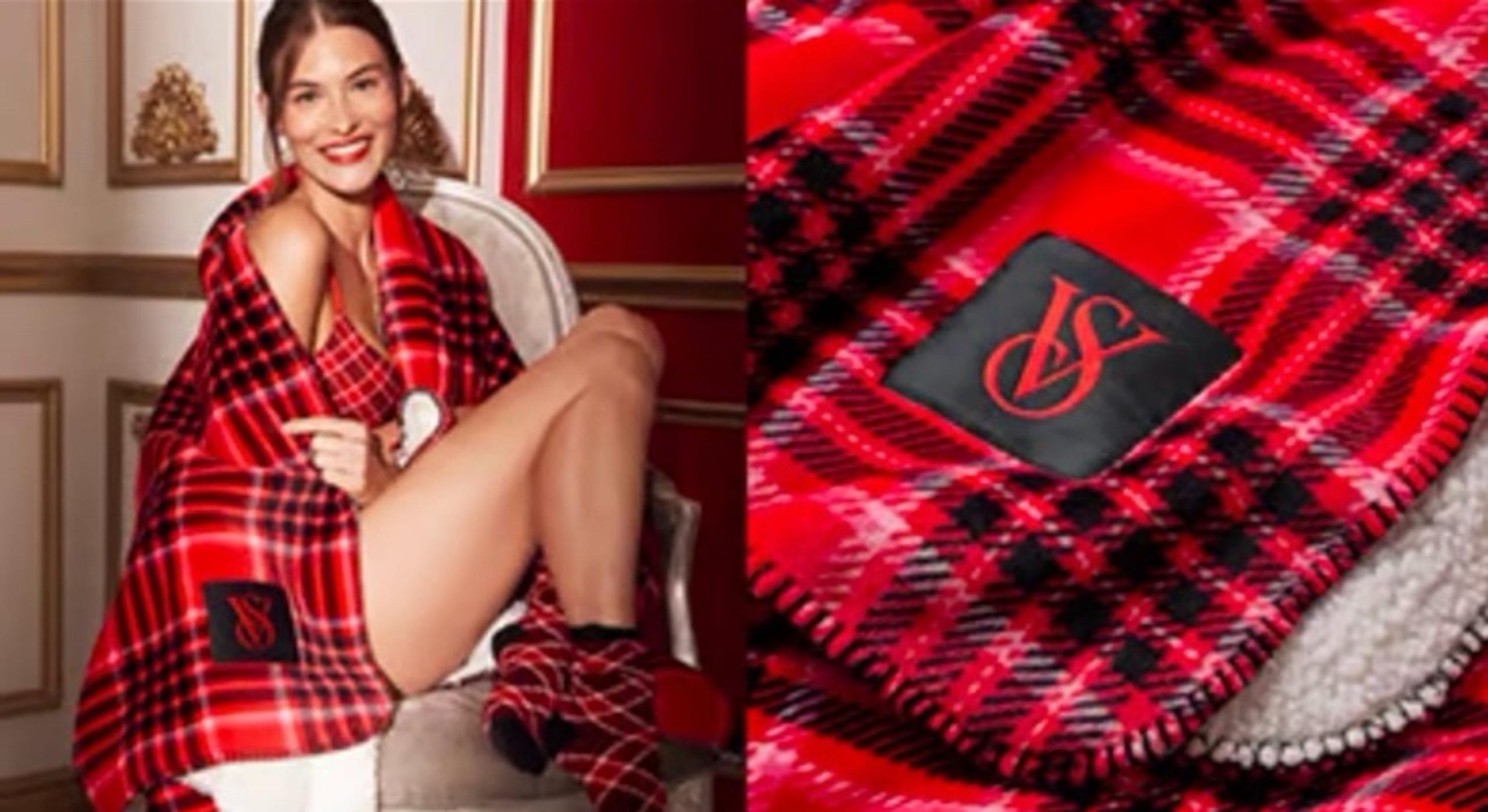 NWT Victoria's Secret Plush Sherpa Cozy Fleece Throw Blanket Red Plaid Holiday