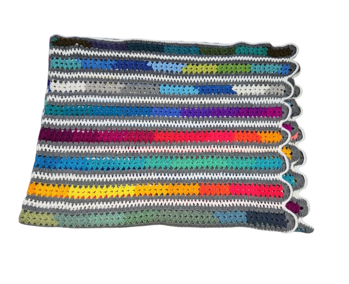 Vintage Handmade Retro Multicolor Crochet Afghan Blanket  79 Length 62 Width