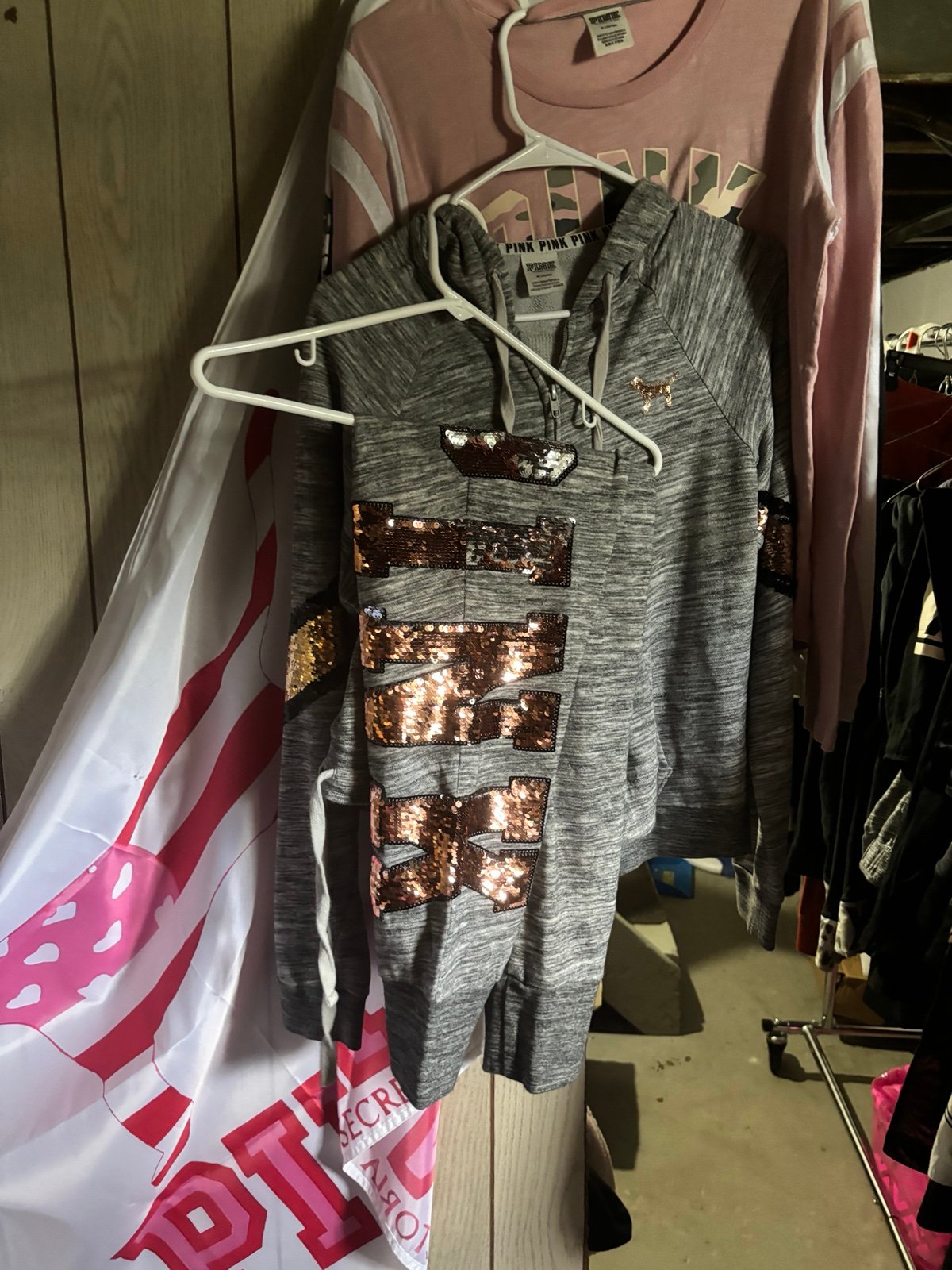Vs pink flip bling zip up and joggers set RARE