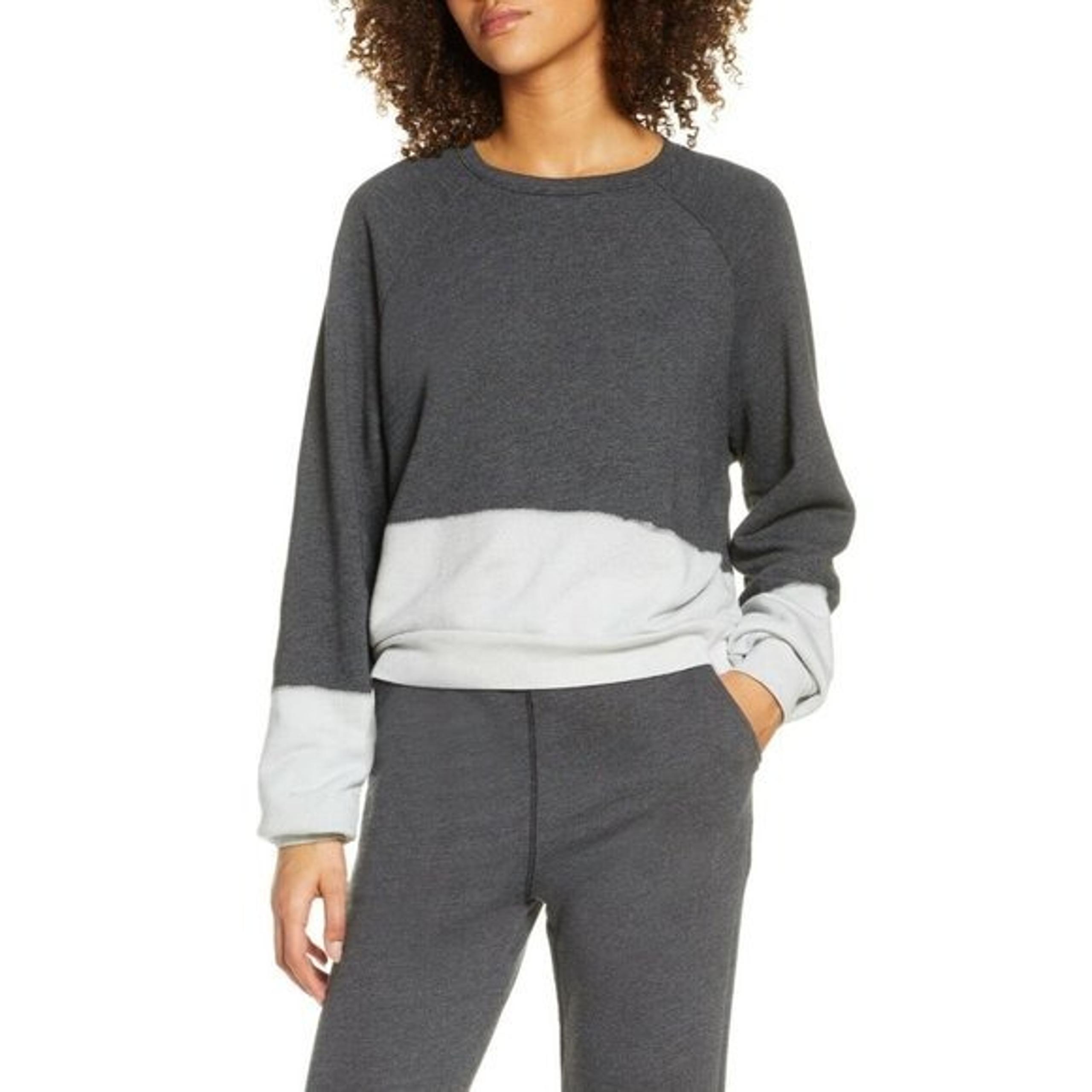 Zella Womens Small Dip Dye Sweatshirt Pullover Grey Forged Cotton Blend $69 643