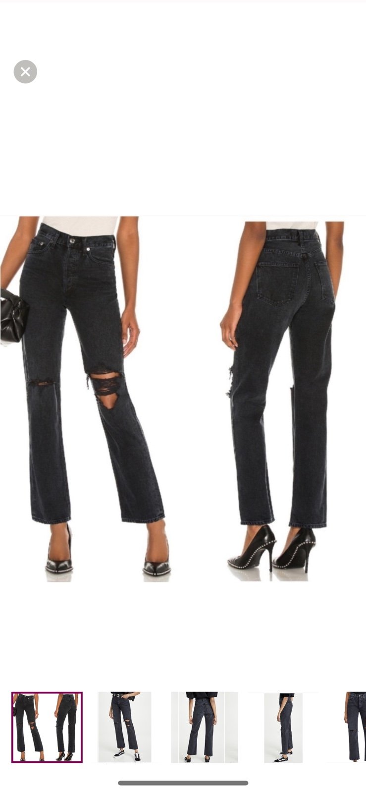 AGOLDE Black Jeans Lana Mid Rise Vintage Straight Jeans Gray 24 Distressed Rips