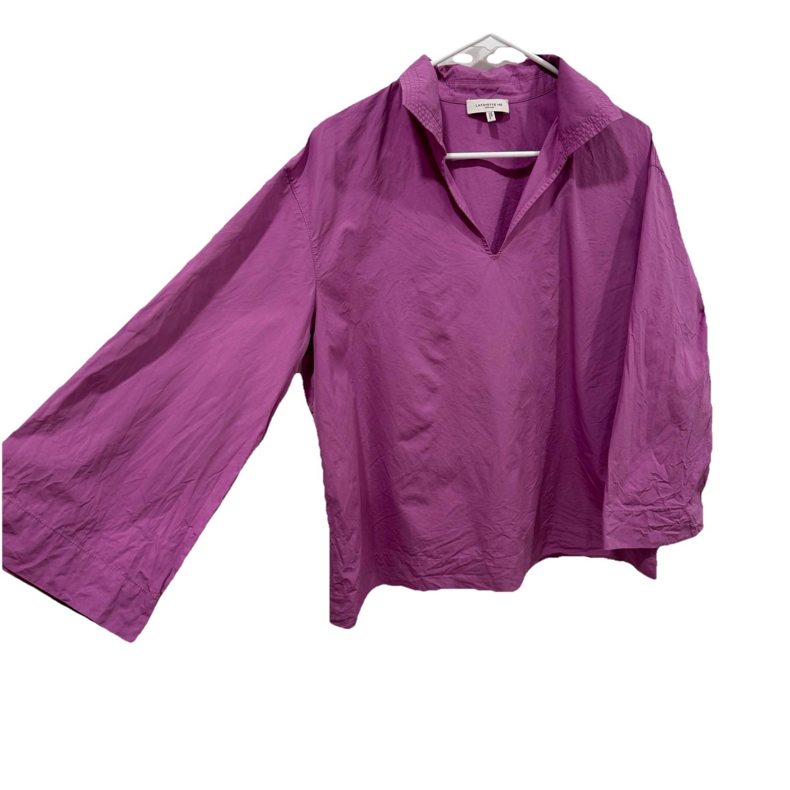 Lafayette 148 New York Women size Medium Purple Cotton Popover Long Sleeve Shirt