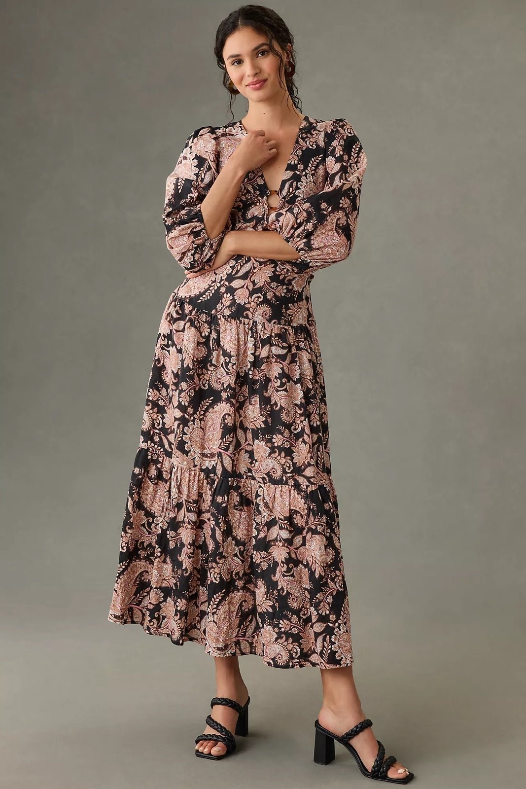 NWT❤️Anthro KIVARI V-Neck Puff-Sleeve Linen Dress sz6