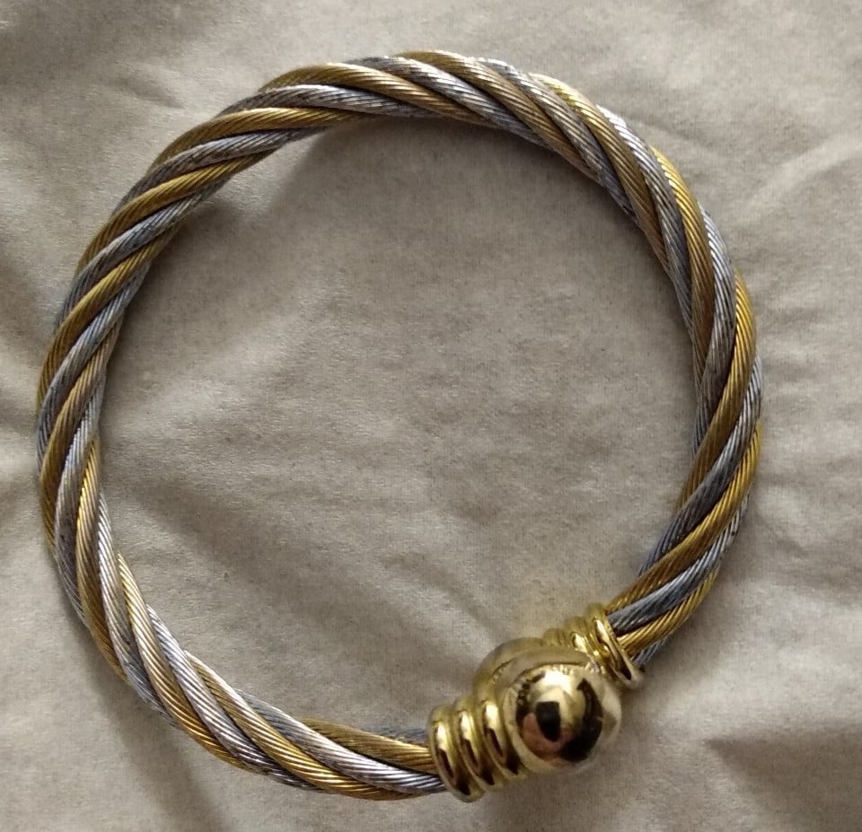 gold tone & blue twisted steel expandable Bracelet