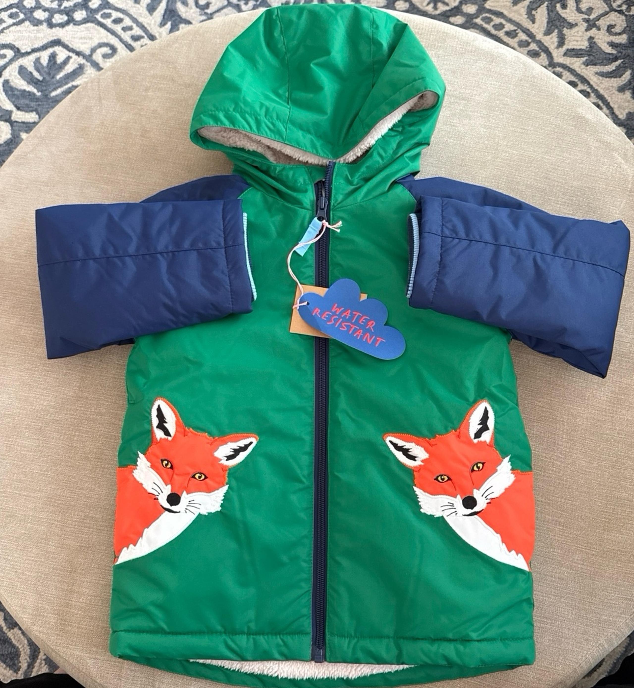 NWT Mini Boden curious fox water resistant jacket size 4-5y