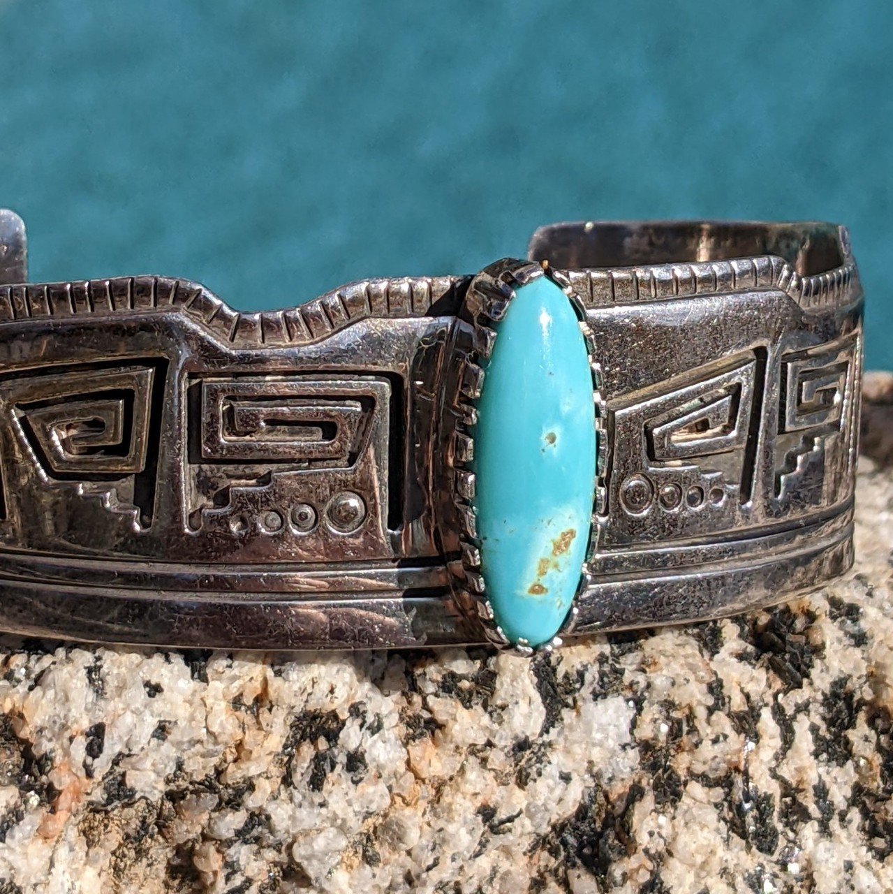 54g Navajo JB Stamped Turquoise & Sterling Silver Cuff Bracelet