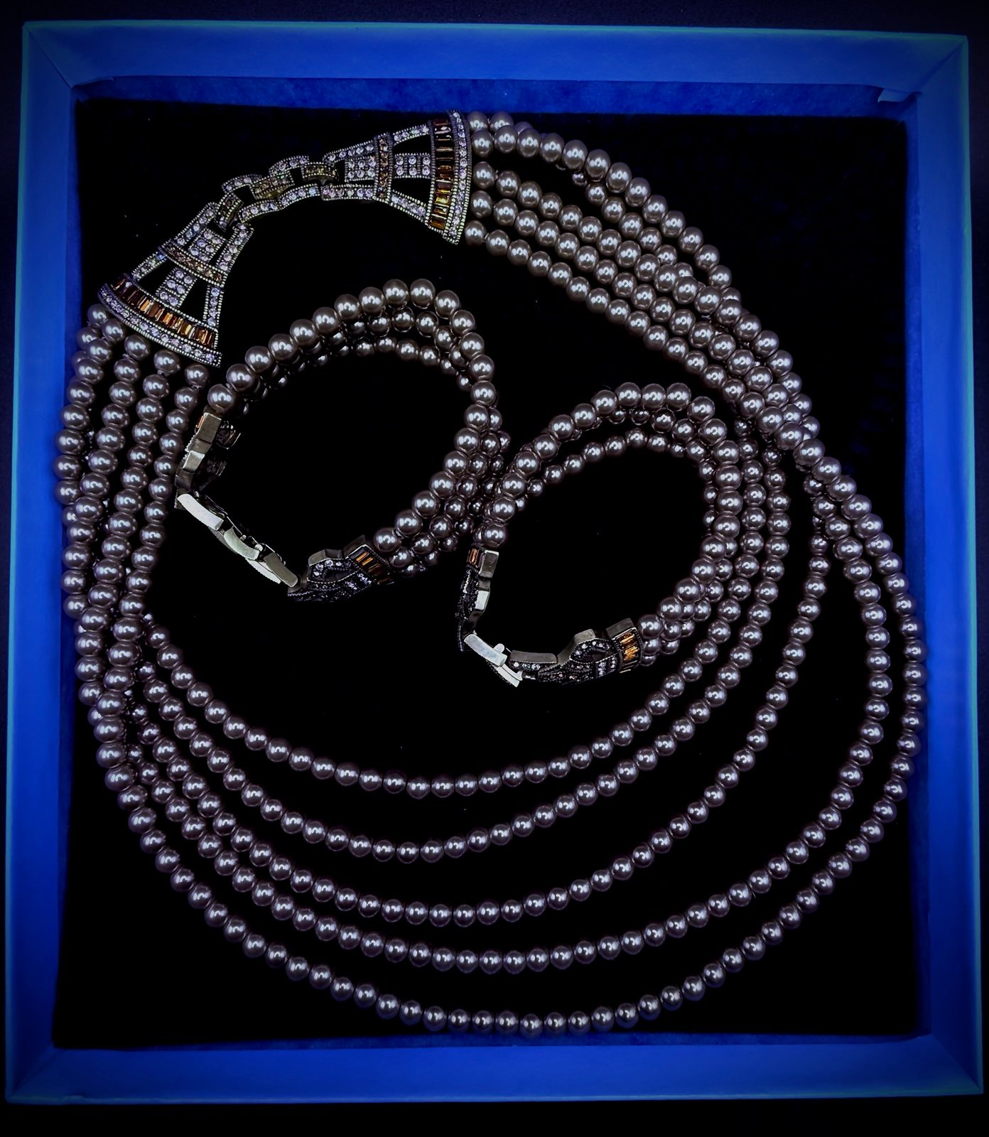 Heidi Daus Five Strand Faux Pearl Necklace w/ 3 Strand Faux Pearl Bracelet