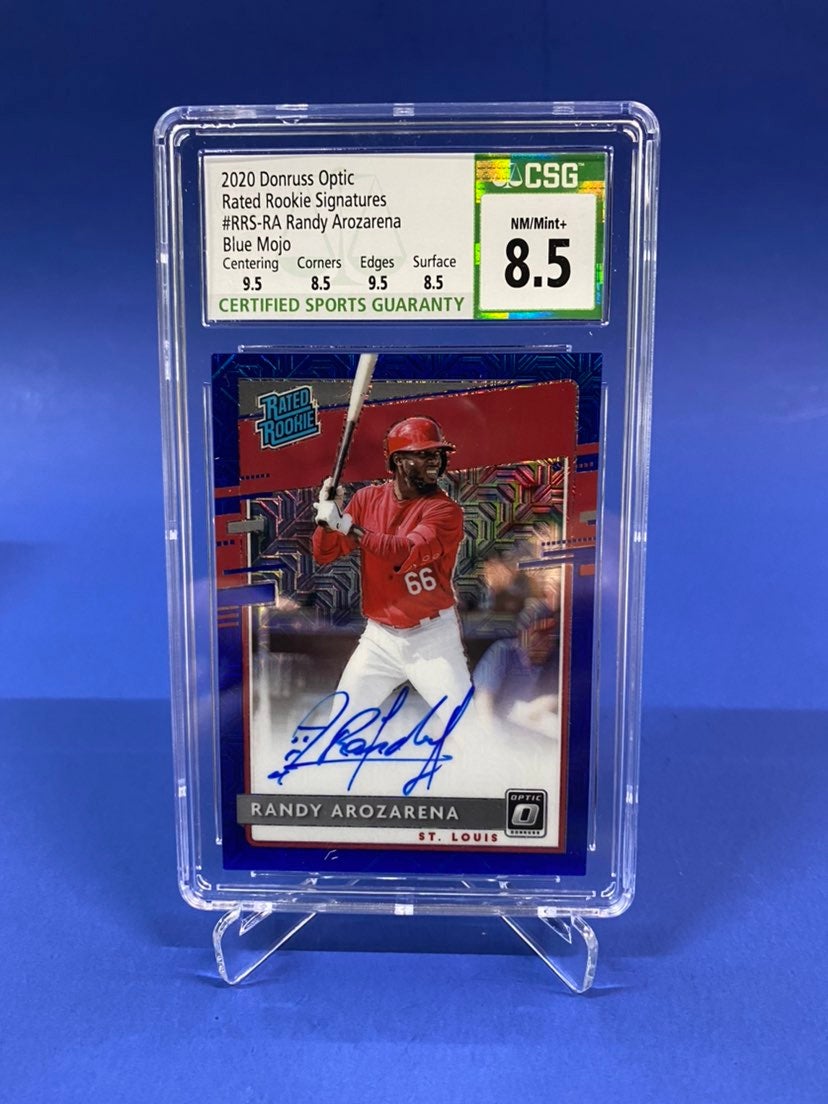 2020 Donruss Optic Randy Arozarena CSG 8.5/10 Auto #RRS-RA Blue Mojo Prizm RC