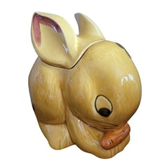 Vintage Ceramic Yellow Easter Lucky Bunny Rabbit Carrot Cookie Jar Clovers