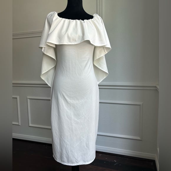 Elegant White Off-Shoulder Dress, Size M