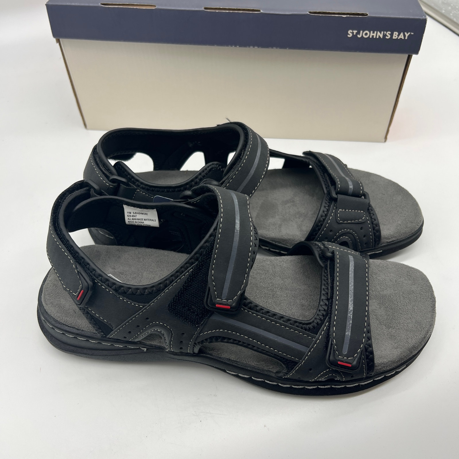 St. John's Bay Mens Strap Sandals Black Color Size 11M