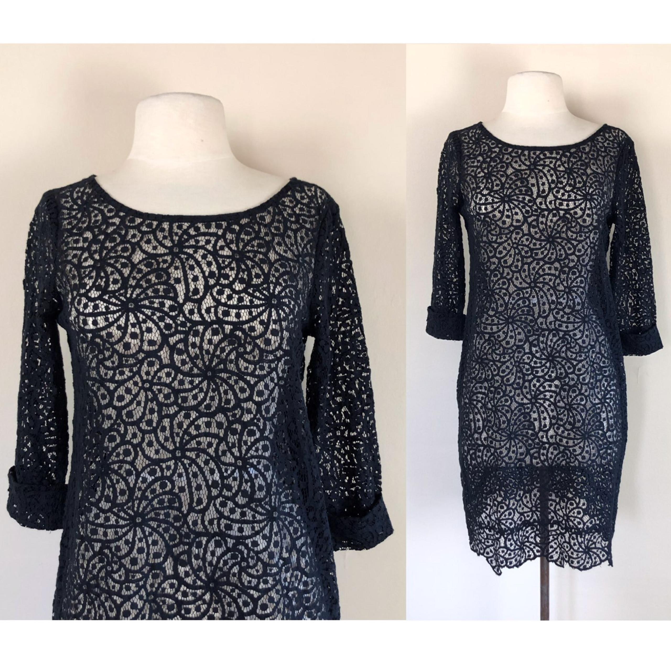 Ella Moss lace mini dress black sheer crochet lace tunic boho hippie gypsy mod