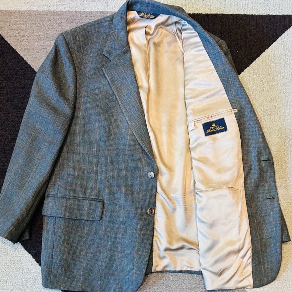 BROOKS BROTHERS Blue 100% Wool Mens Windowpane Plaid Blazer Sport Coat - 44S S